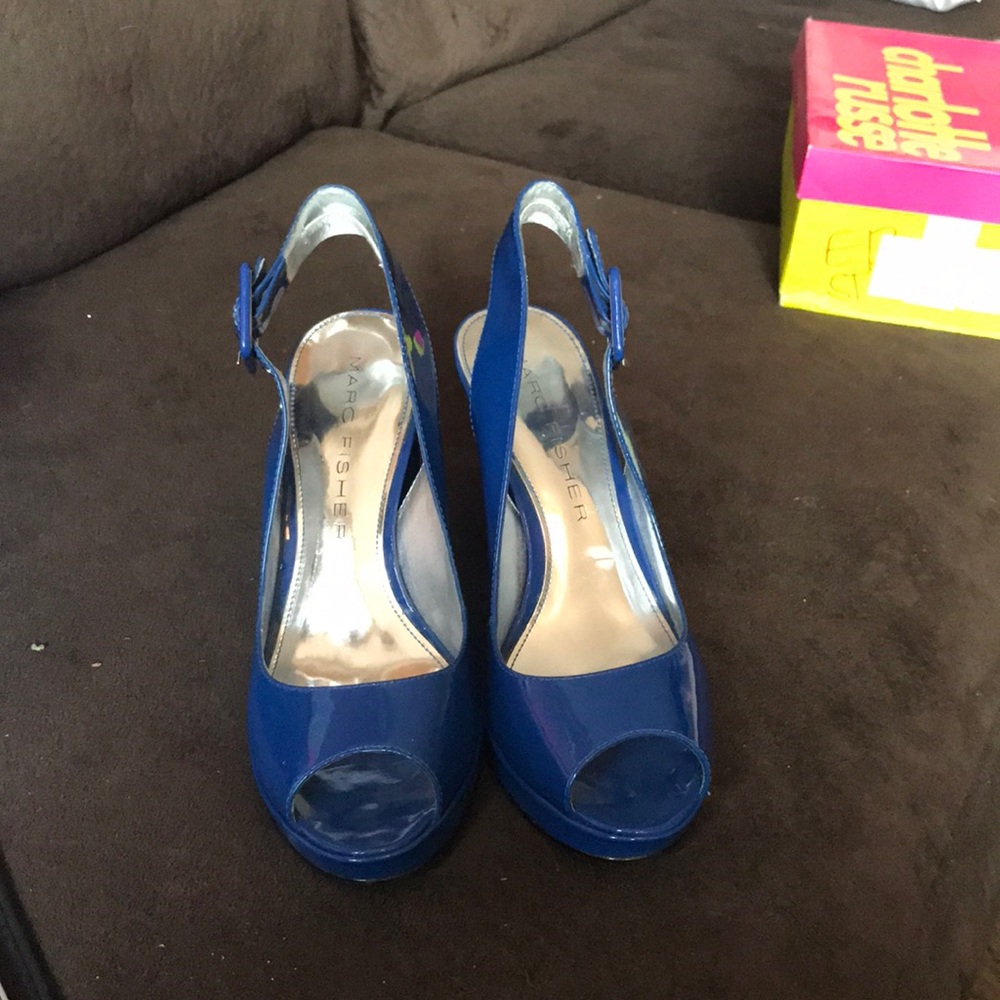 Blue open toed heels
